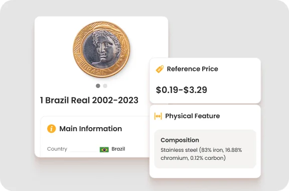 Exemplo de descrição de uma moeda no Coin ID Scanner App.