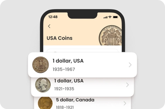 Exemplo de gestão de coleção no Coin ID Scanner App.