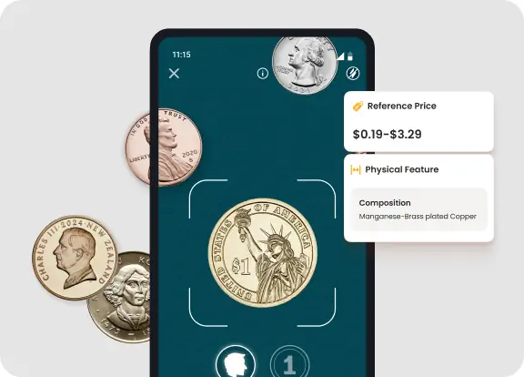 Pré-visualização da funcionalidade de escaneamento na aplicação Coin ID Scanner.