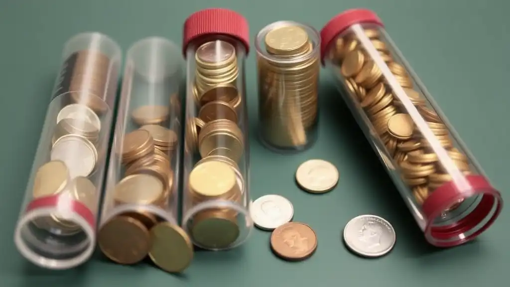 an example of how to store coins in bulk - coin tubes