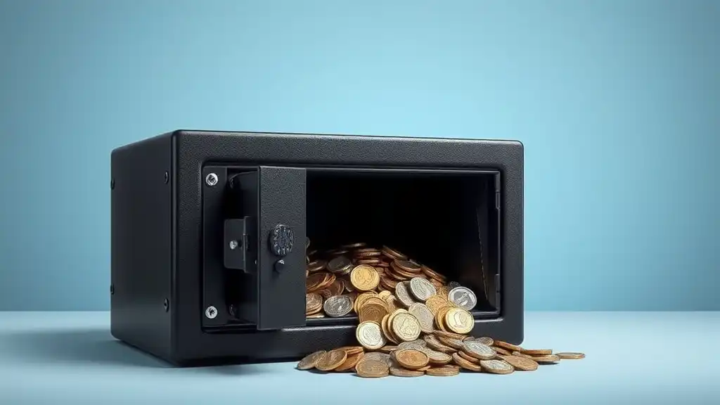 A heavy-duty coin safe box with reinforced steel, designed for maximum security and protection from theft, fire, and water damage