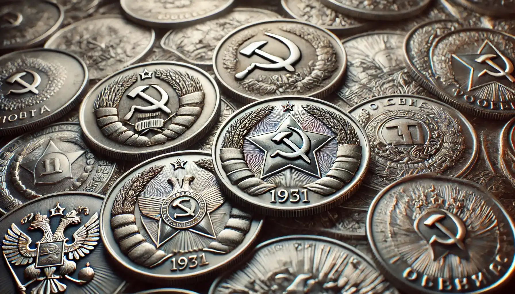 A picture showing some Soviet silver rubles