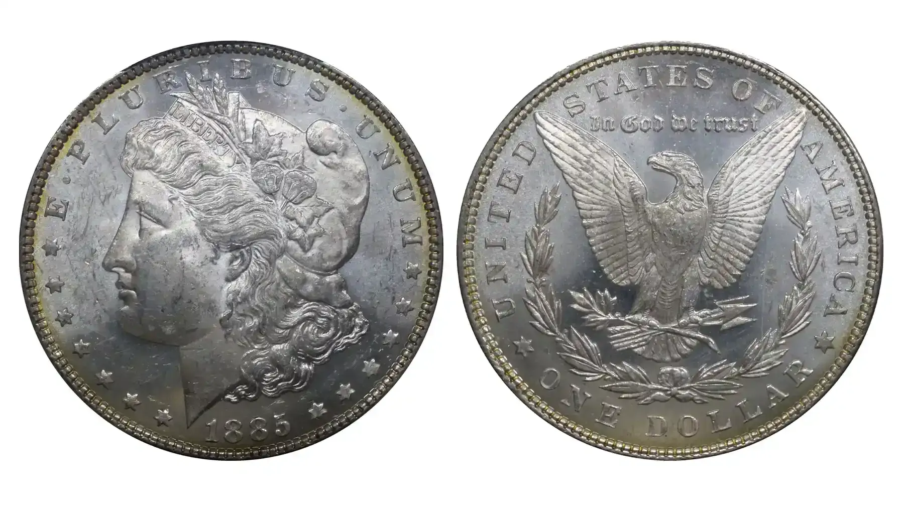 A close-up image of a 1904-O Morgan Silver Dollar, highlighting its detailed obverse with Lady Liberty and its reverse showing the eagle