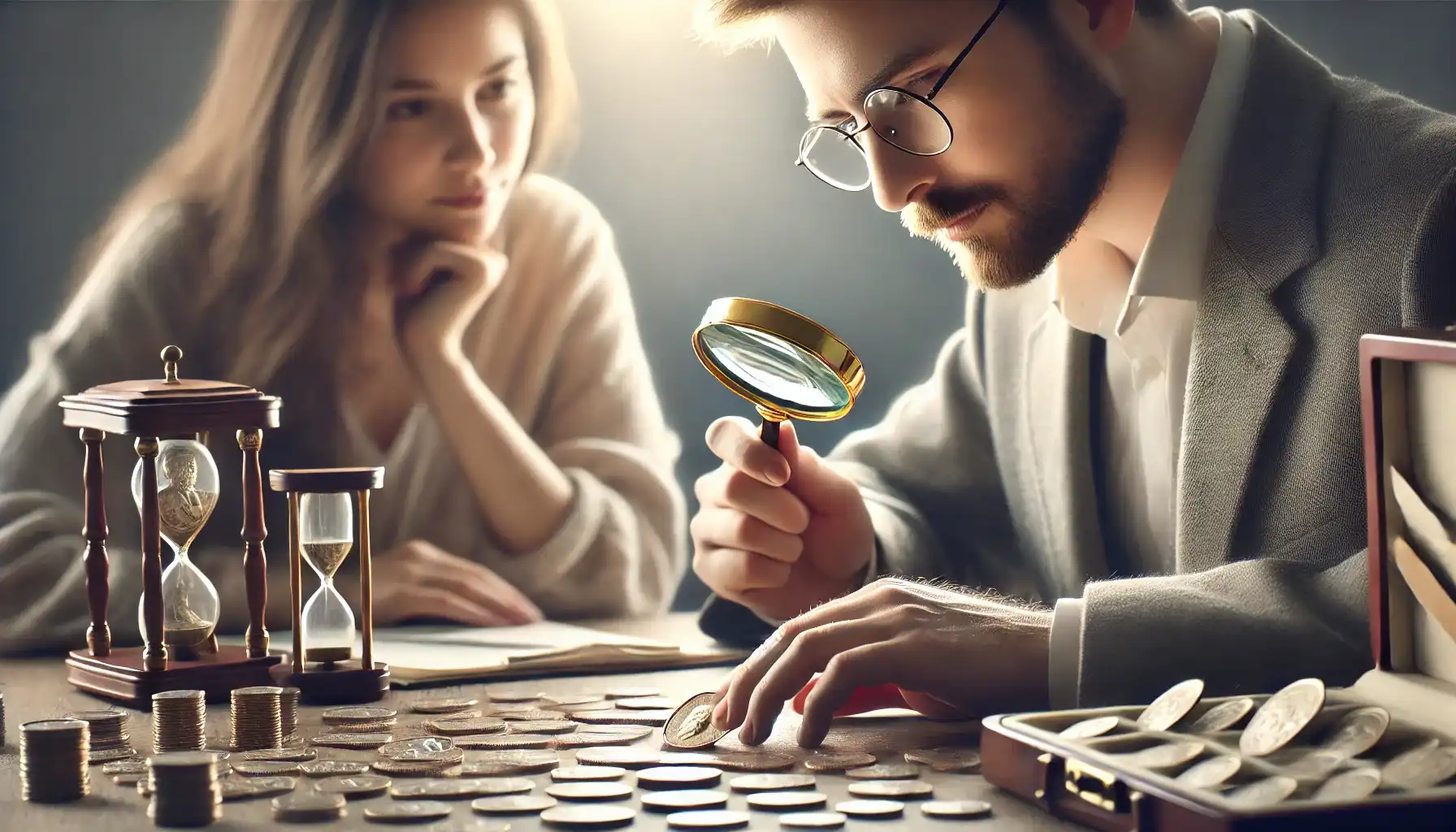 Expert is evaluating coins and instruct the woman owning a collection how to sell coins to a dealer at its best price.