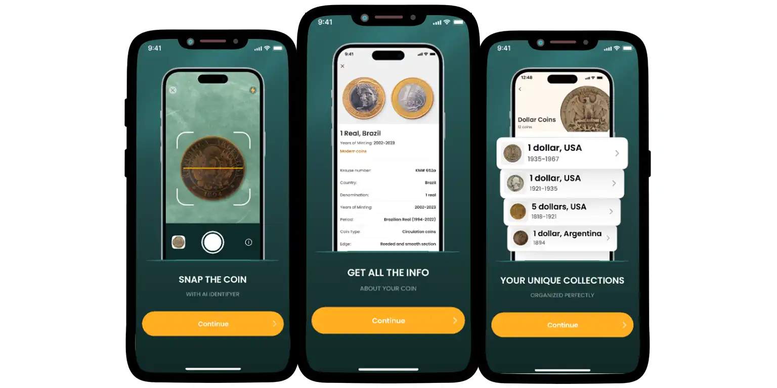 A screenshot from the Coin ID Scanner app that shows its main features in action