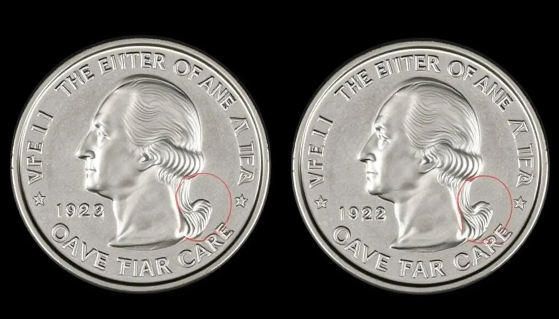 2022 P quarter error examples next to each other  with errors circled in red