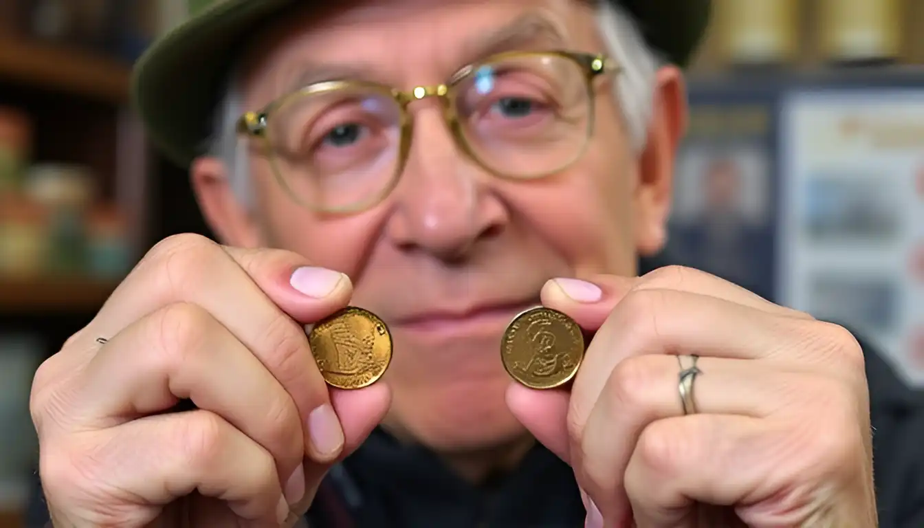 A collector is proudly presenting their two-cent coin collection, emphasizing two cents worth in historical and monetary value.