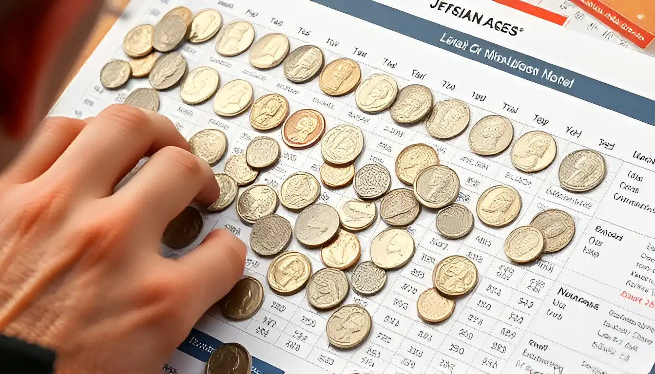 An investor analyzing Jefferson nickels value charts, determining which nickels are worth keeping for long-term profit.