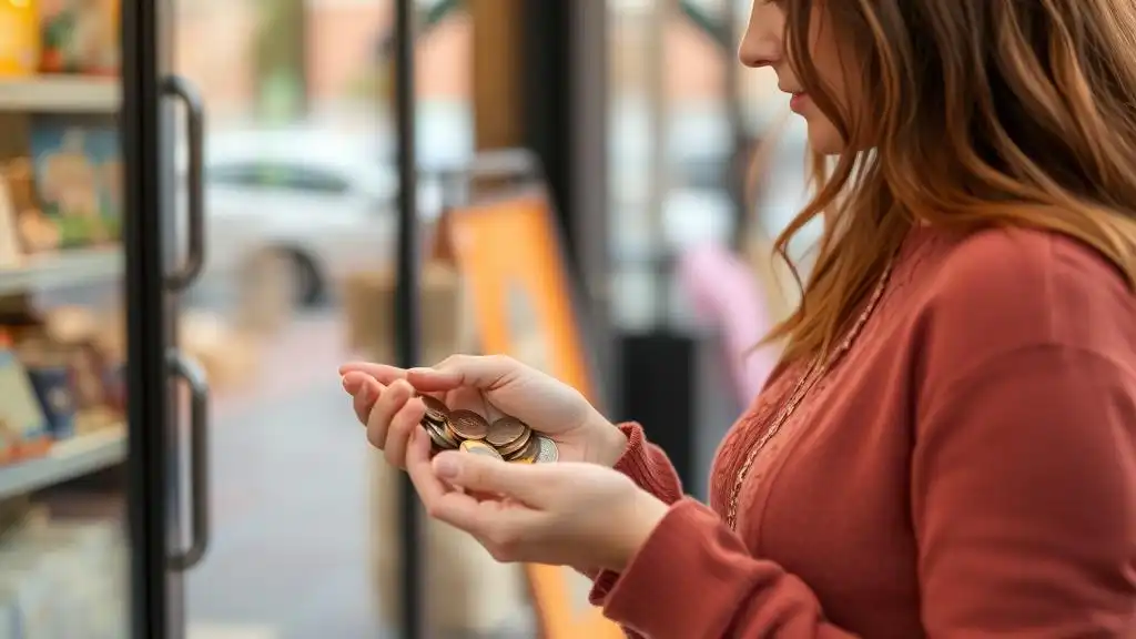 A collector carefully examines store change, hoping to spot a 1972 double die Lincoln cents hidden among regular coins.