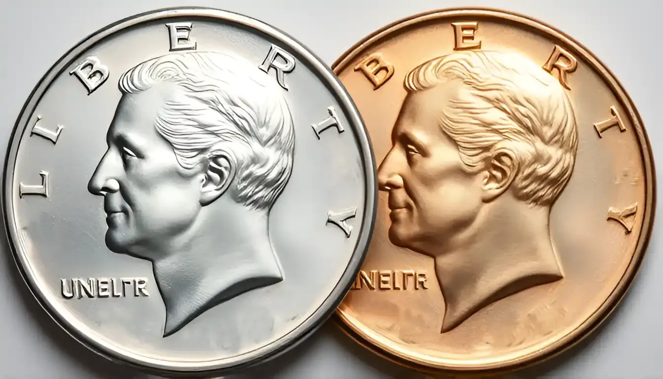 A close up of the silver and copper-nickel 1976 $1 coin side-by-side.