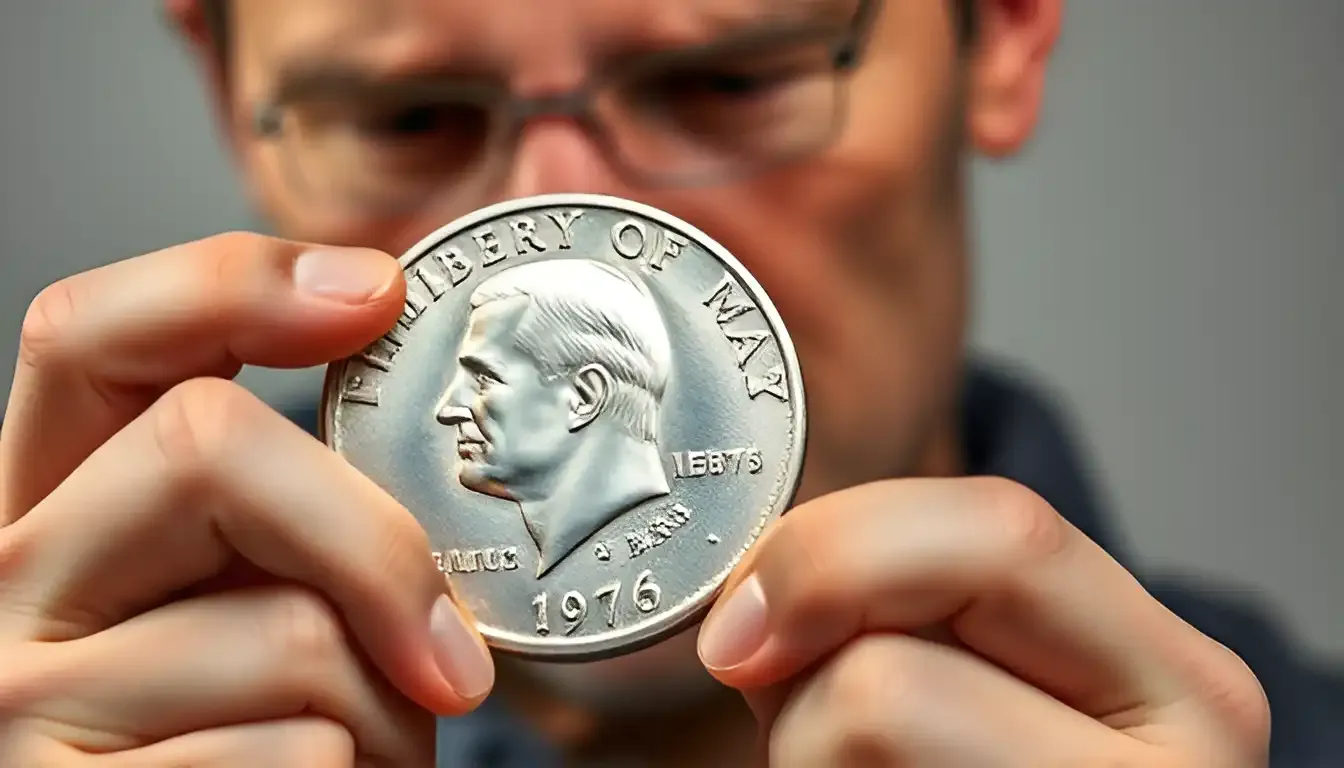 Close-up of Dwight Eisenhower's portrait on the 1976 $1 coin, symbolizing leadership and patriotism.