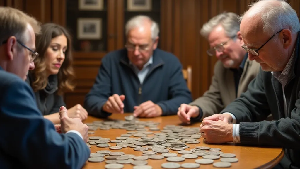 A group of collectors sharing their finds, including a 1965 quarter with no mint mark, discussing the misconceptions surrounding mint marks.