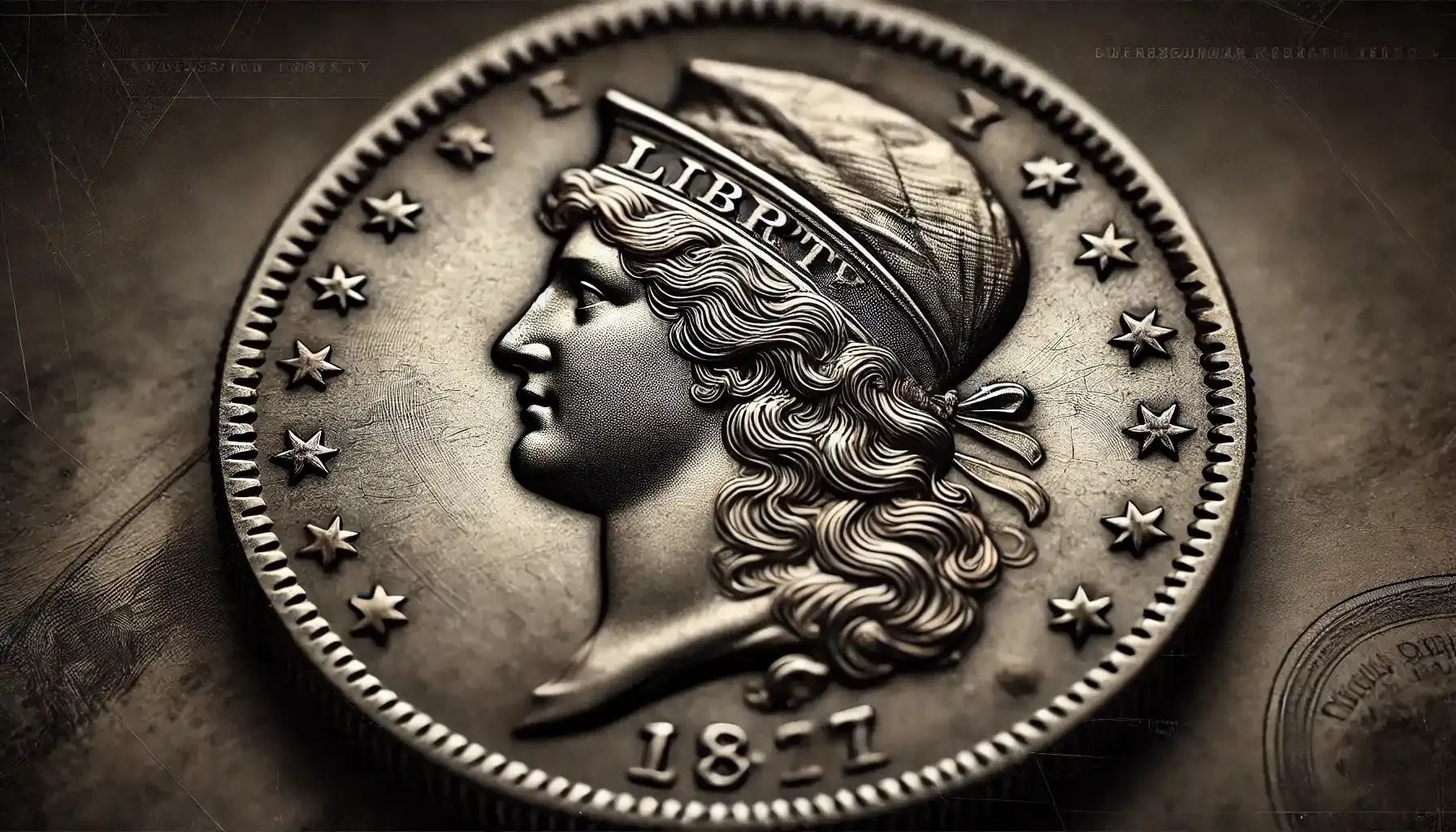 A close-up of a capped bust coin, showing the detailed design of Capped Liberty and craftsmanship of early 19th-century coins.