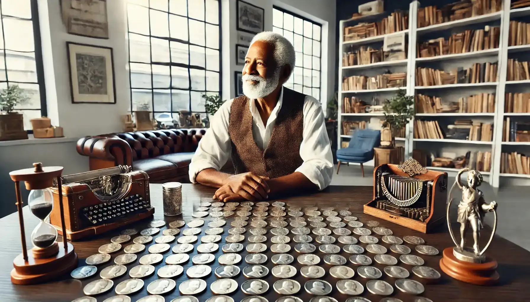 A proud collector demonstrating their extensive collection of bust half dollars, sharing stories of each coin's unique history.