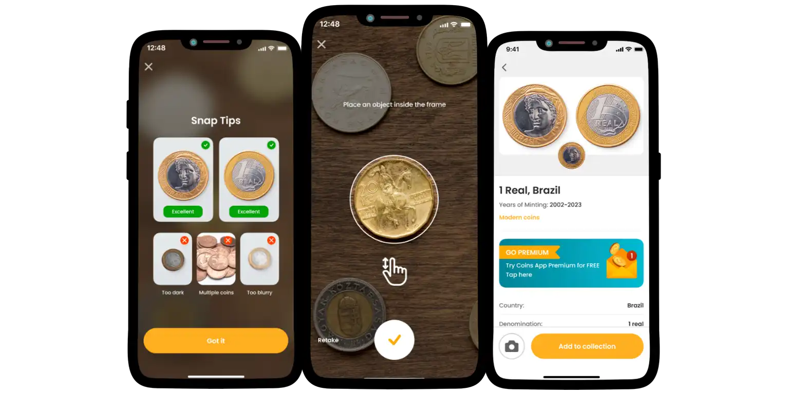 A screenshot from the Coin ID Scanner app that demonstrates how to identify the best coins to invest in