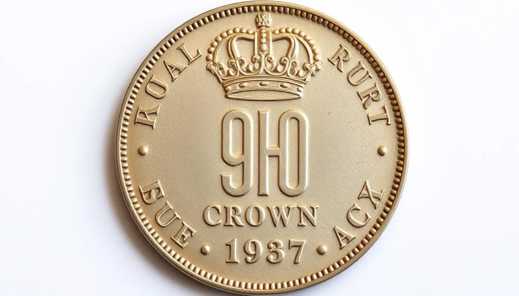 A picture of a 1937 Australian Crown coin, featuring its intricate design with the crown emblem and inscriptions