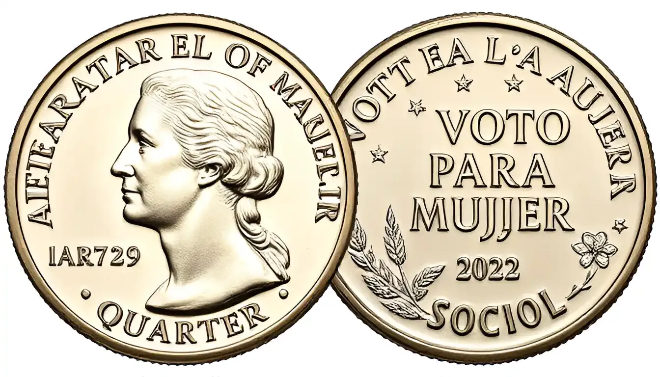 2022 Voto Para La Mujer quarter reverse showing Nina Otero-Warren and 'Voto Para La Mujer' slogan, a rare coin design.