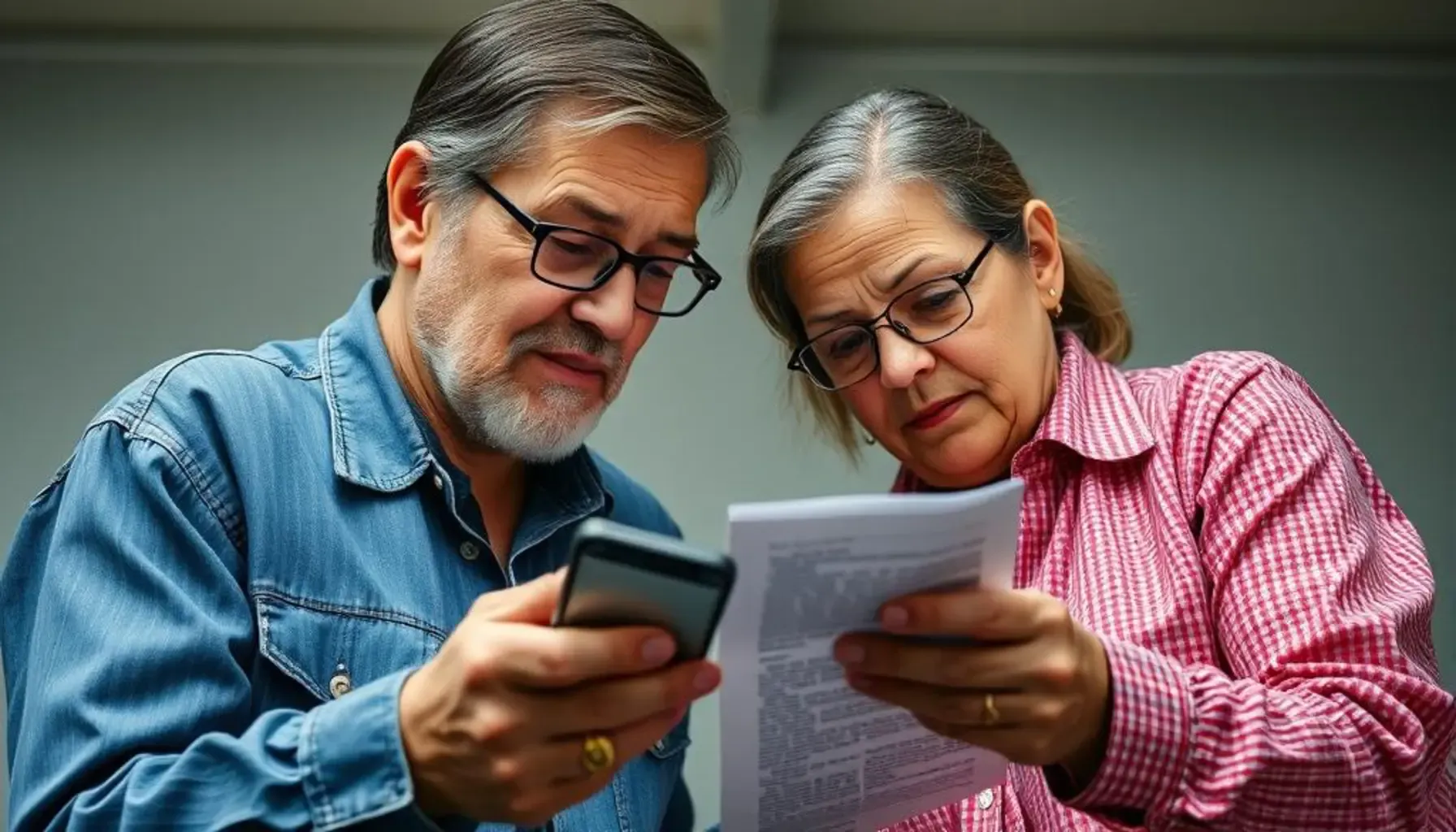 two coin collectors looking at a phones screen and reading an article about the wilma mankiller quarter rare example