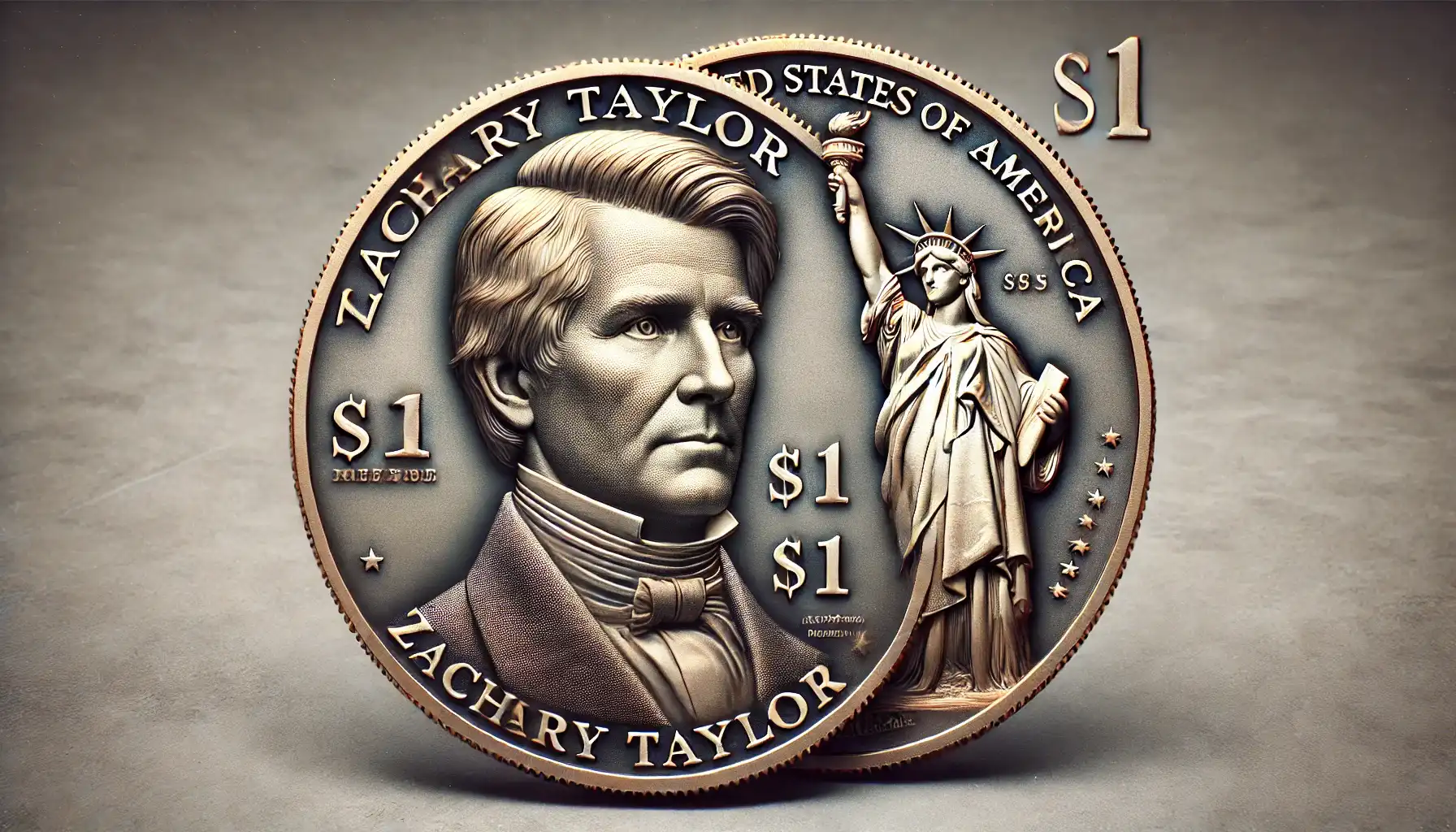 a picture of the obverse and reverse of the Zachary Taylor $1 coin