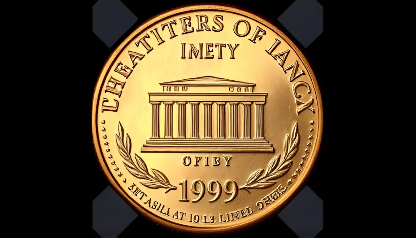 A picture of a 1999 penny featuring the Wide AM error, showcasing the reverse side with the noticeable spacing between the “A” and “M” in “AMERICA.”