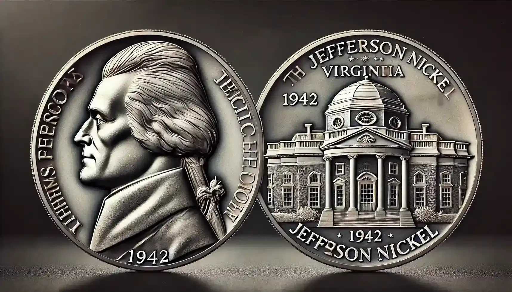 obverse and reverse of the 1942 Frith Jefferson Nickel, one of 100 most valuable nickels