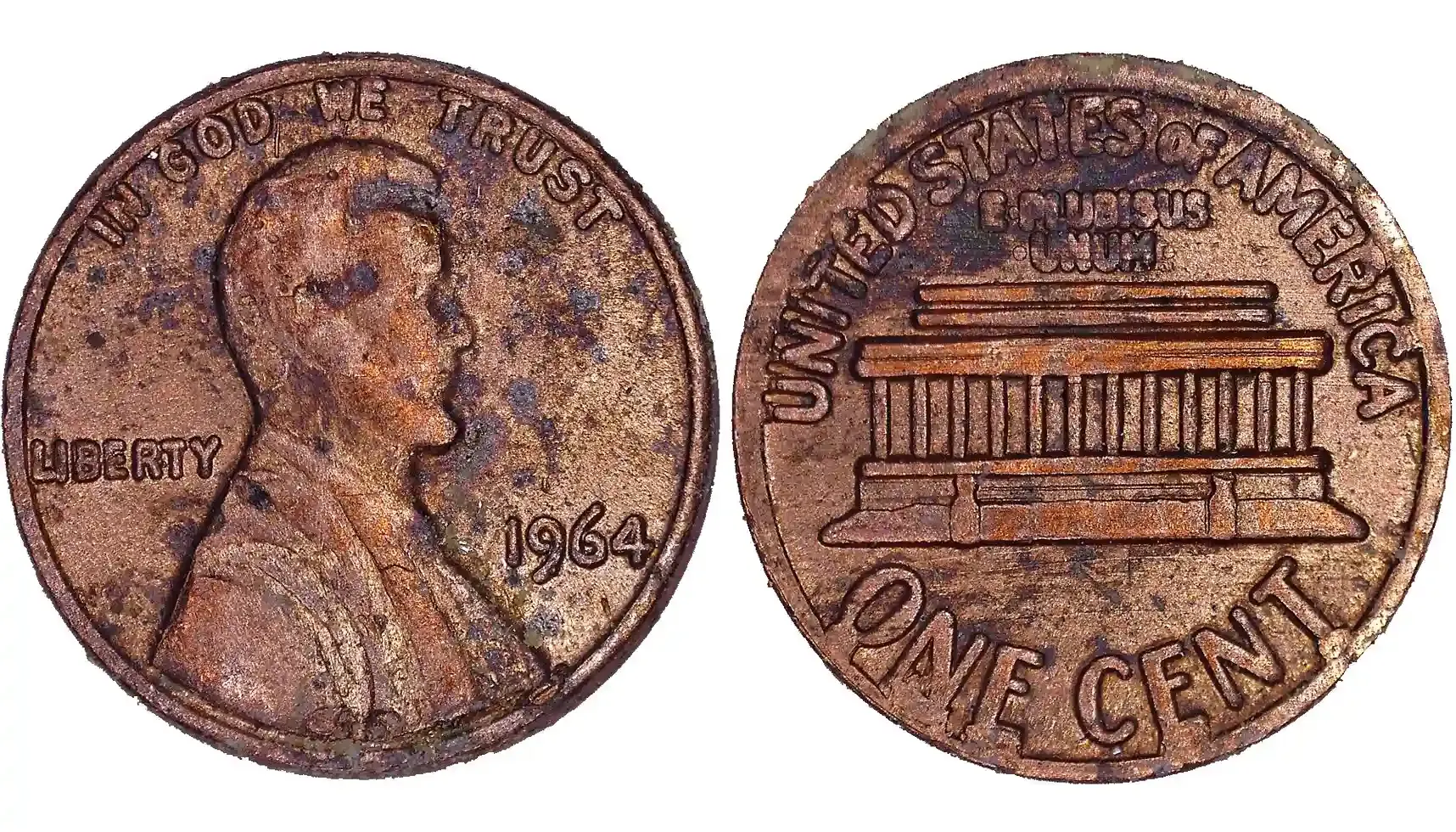 A picture of a 1964 penny, showcasing the obverse side with Abraham Lincoln’s profile, along with the inscriptions “LIBERTY,” “IN GOD WE TRUST,” and the year “1964.”.