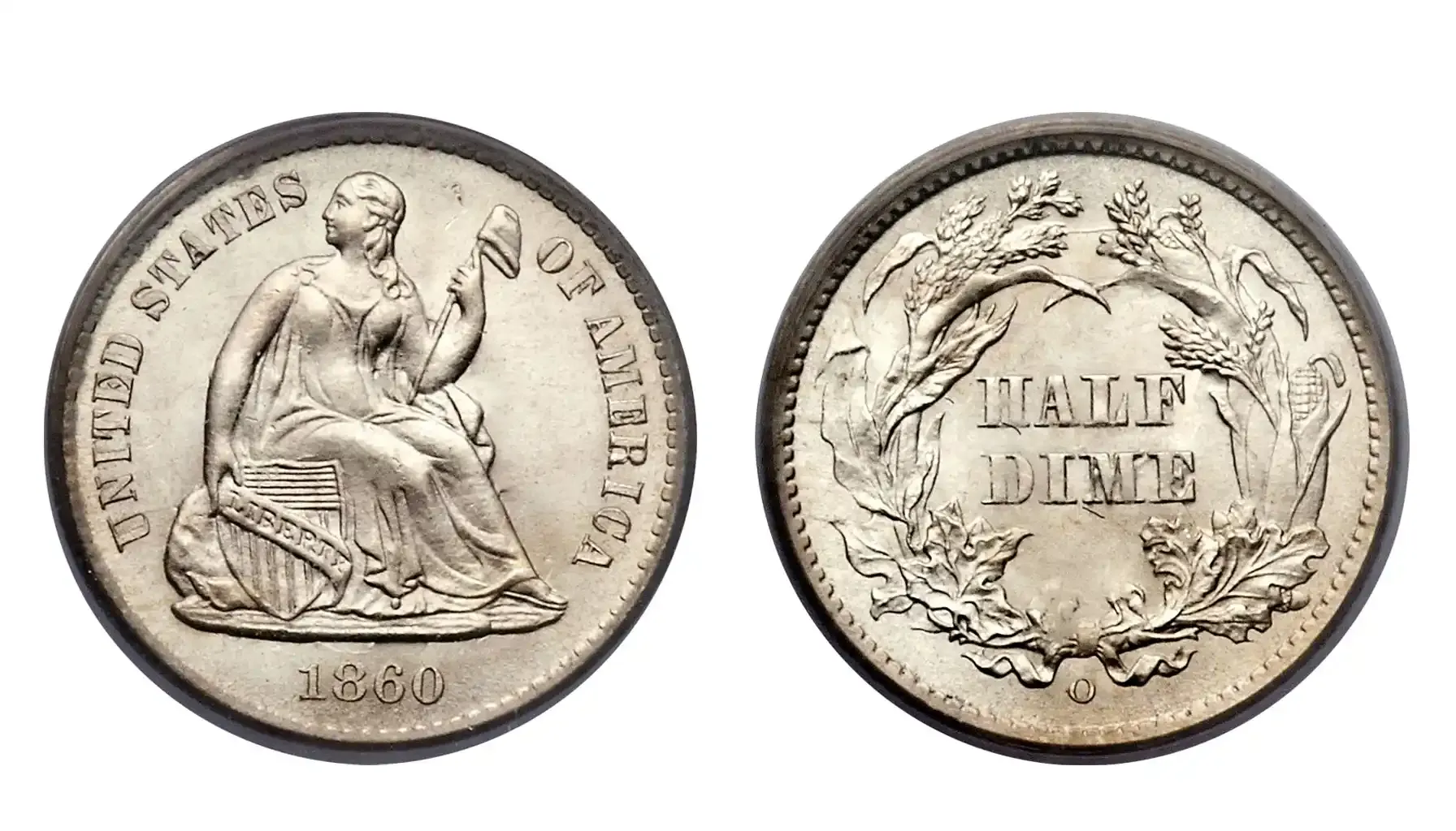 obverse and reverse of a standart Seated Liberty Dime 1860-1873