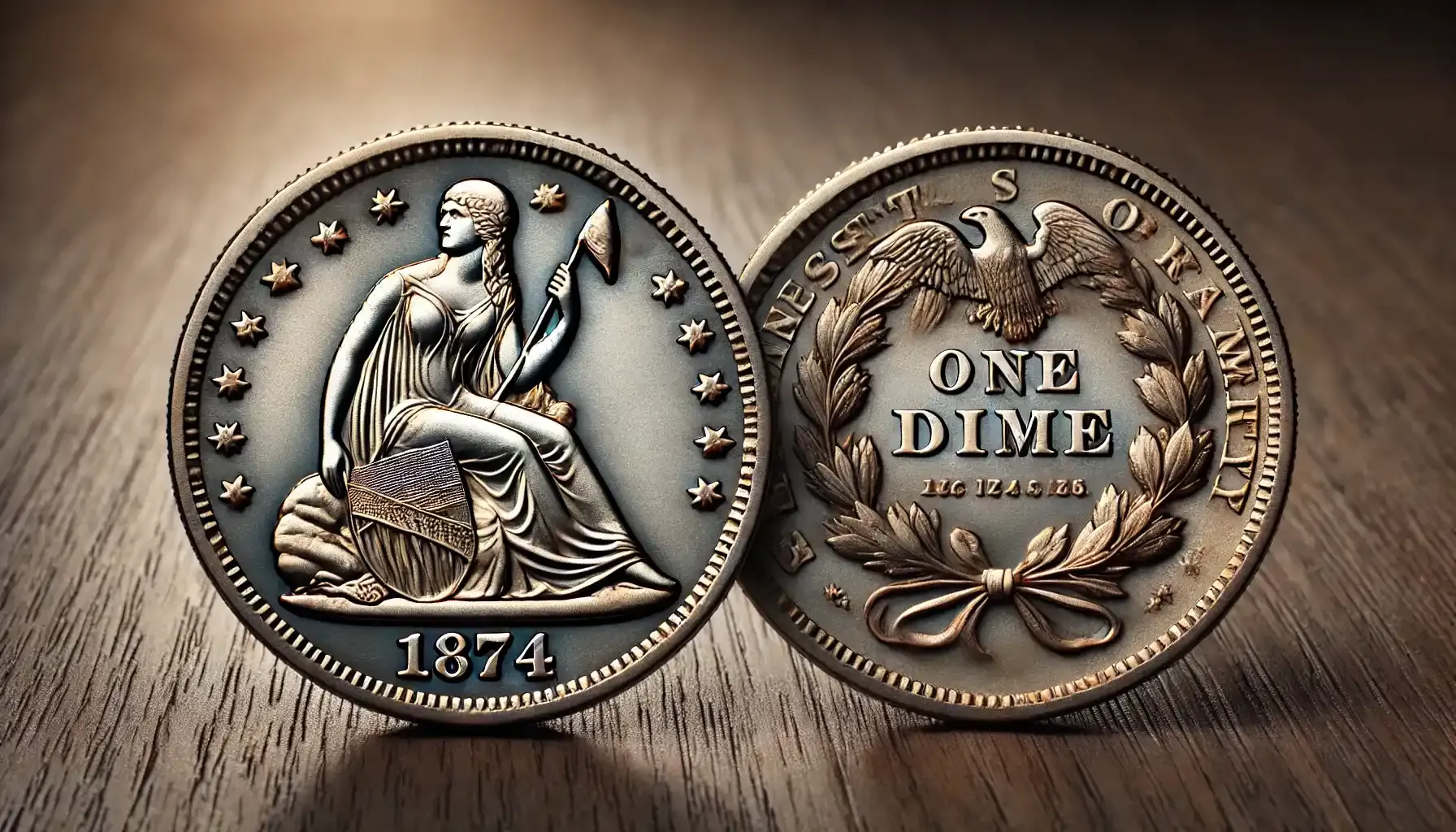 1874-CC Seated Liberty dime, one of the rare dimes worth money