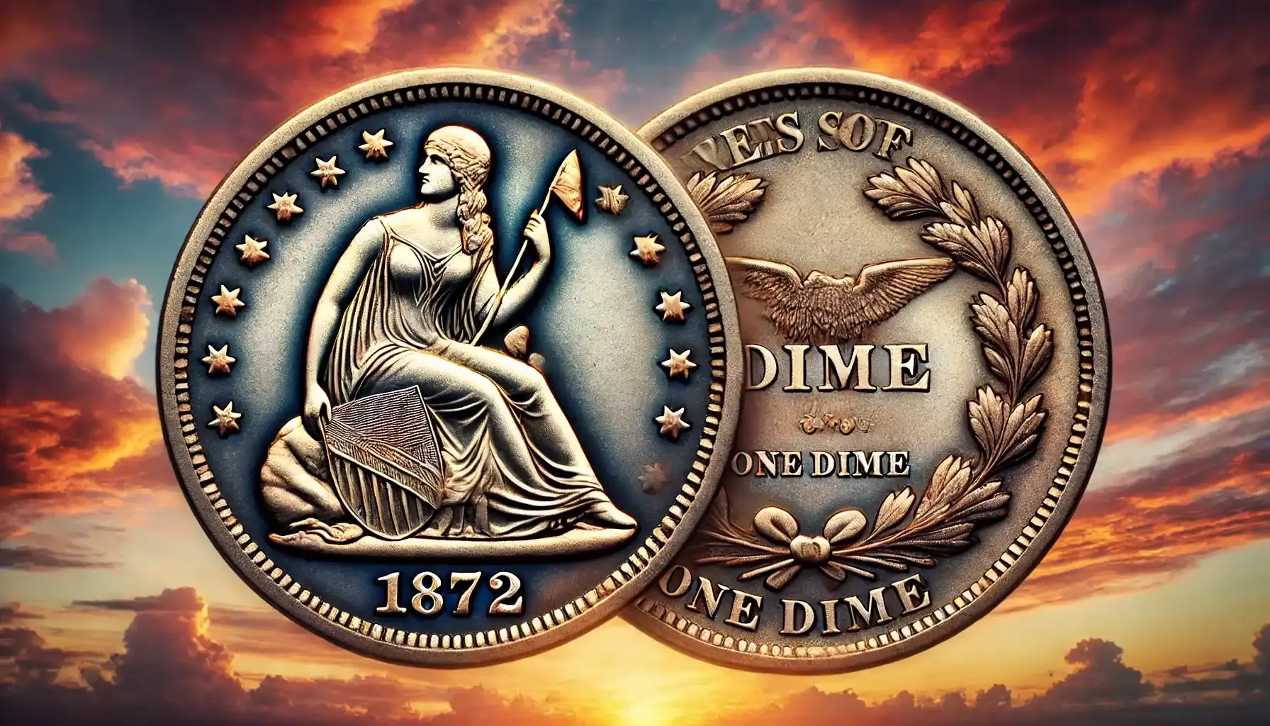 1872-CC Seated Liberty dime from the dimes worth money list