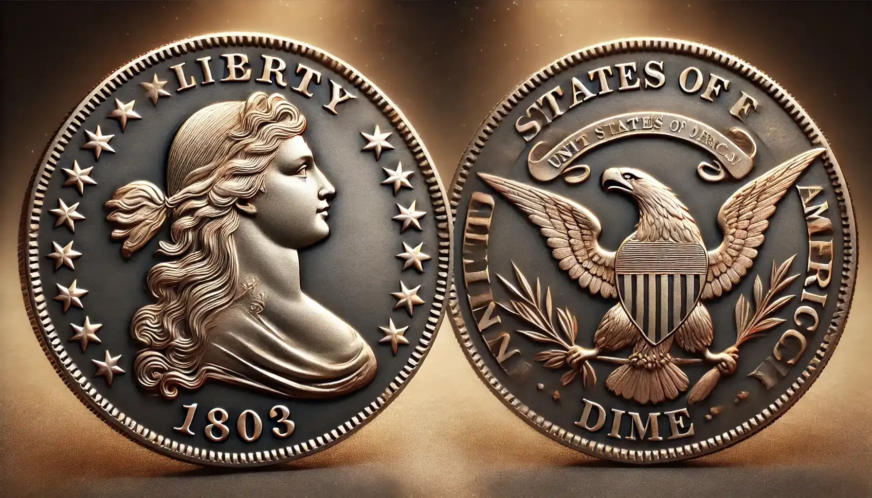 obverse and reverse of the 1803 Draped Bust dime