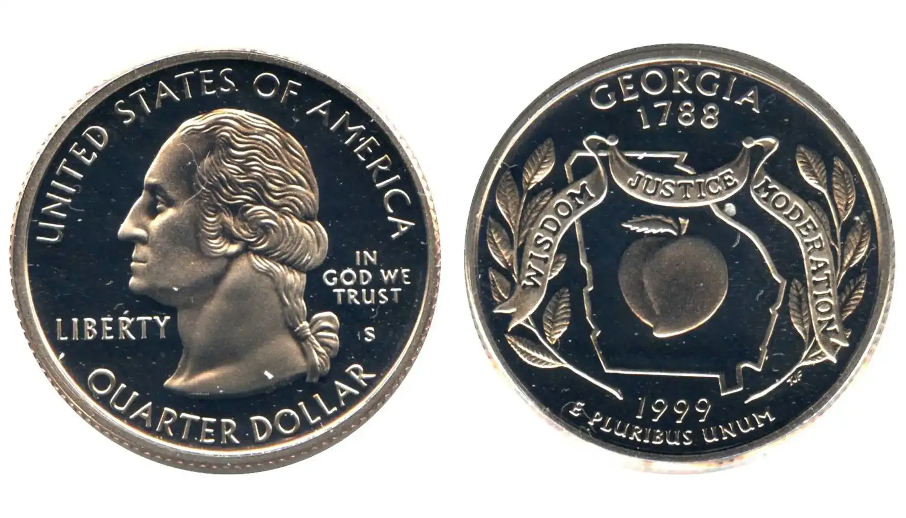 obverse and reverse of a standart 1999 Georgia quarter