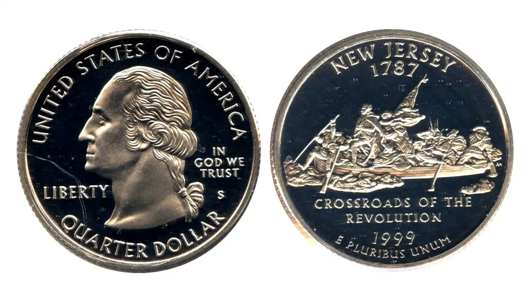 obverse and reverse of a standart 1999 New Jersey quarter