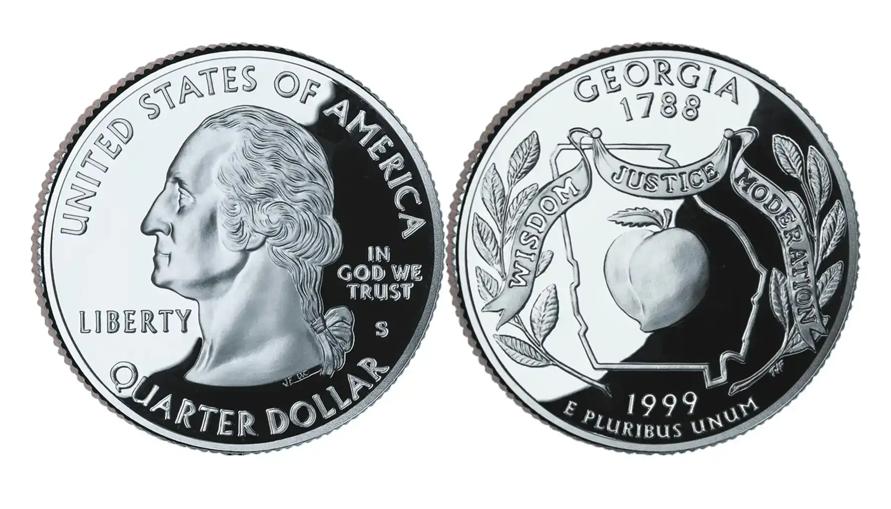 obverse and reverse of a silver proof 1999 Georgia quarter