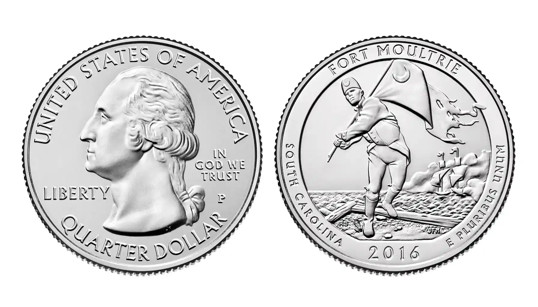 A picture of the 2016 Fort Moultrie Quarter, featuring Sergeant William Jasper returning the regimental flag to the ramparts while under attack from a British ship.