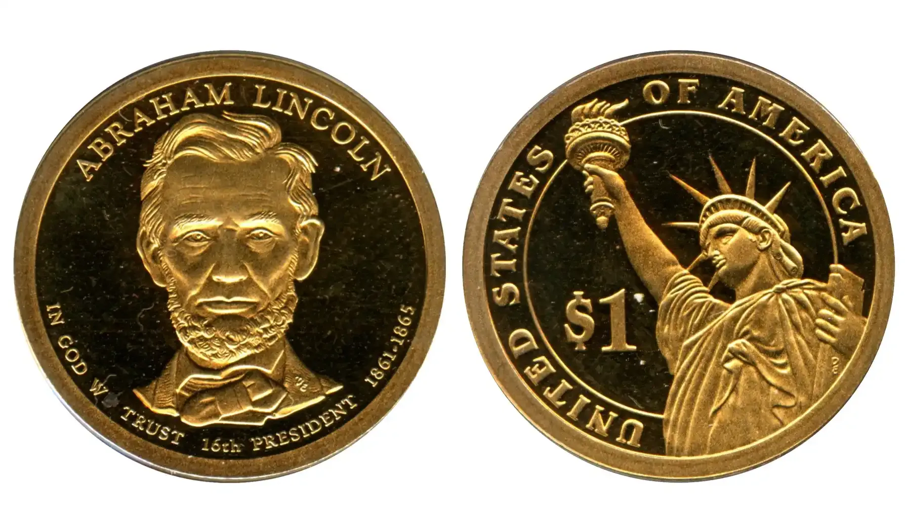 obverse and reverse of a standard 2010 1 Dollar Abraham Lincoln coin