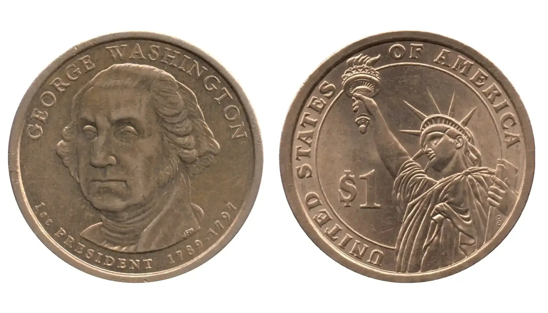 A picture of the 2007-P George Washington Dollar, featuring a portrait of George Washington on the obverse facing left