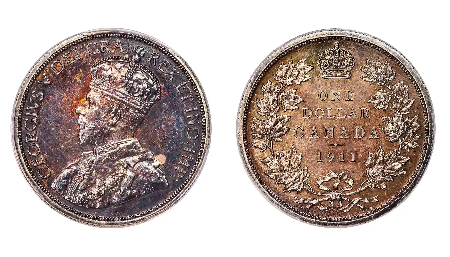 obverse and reverse of a 1911 Canadian silver coin dollar