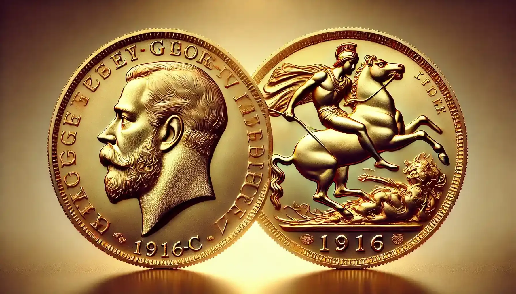 obverse and reverse of a gold 1916-C King George V Sovereign coin