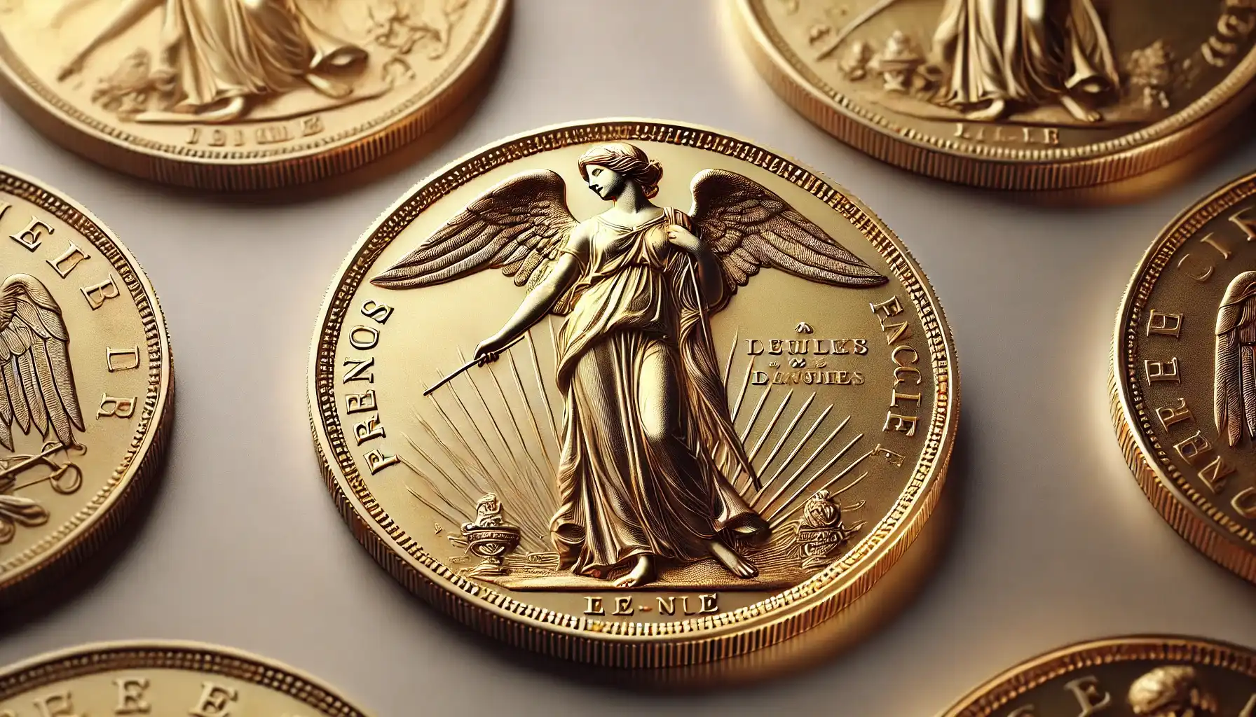 A detailed image of the French golden angel coin showing its obverse and reverse.