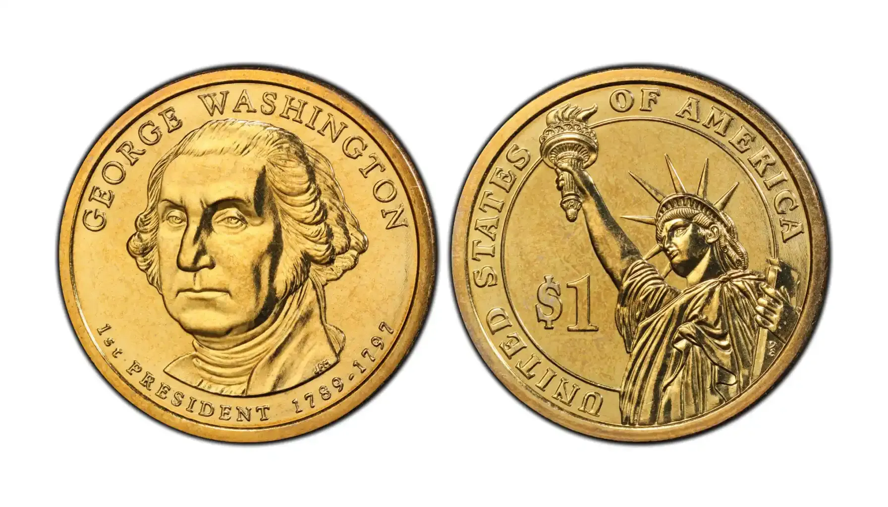  A detailed image of the 2007 George Washington $1 Coin, showcasing the missing edge lettering error, with the absence of the engraved text clearly visible on the coin's edge