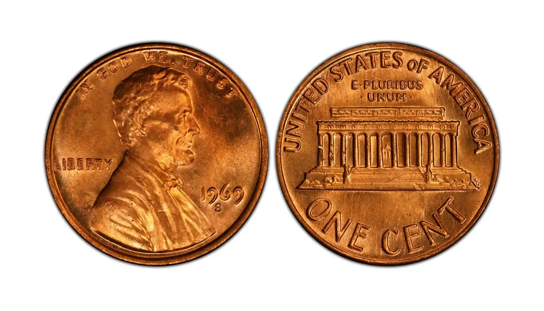 A close-up image of the 1969-S Doubled Die Lincoln Cent, highlighting the dramatic doubling on the date "1969" and the inscription "LIBERTY"