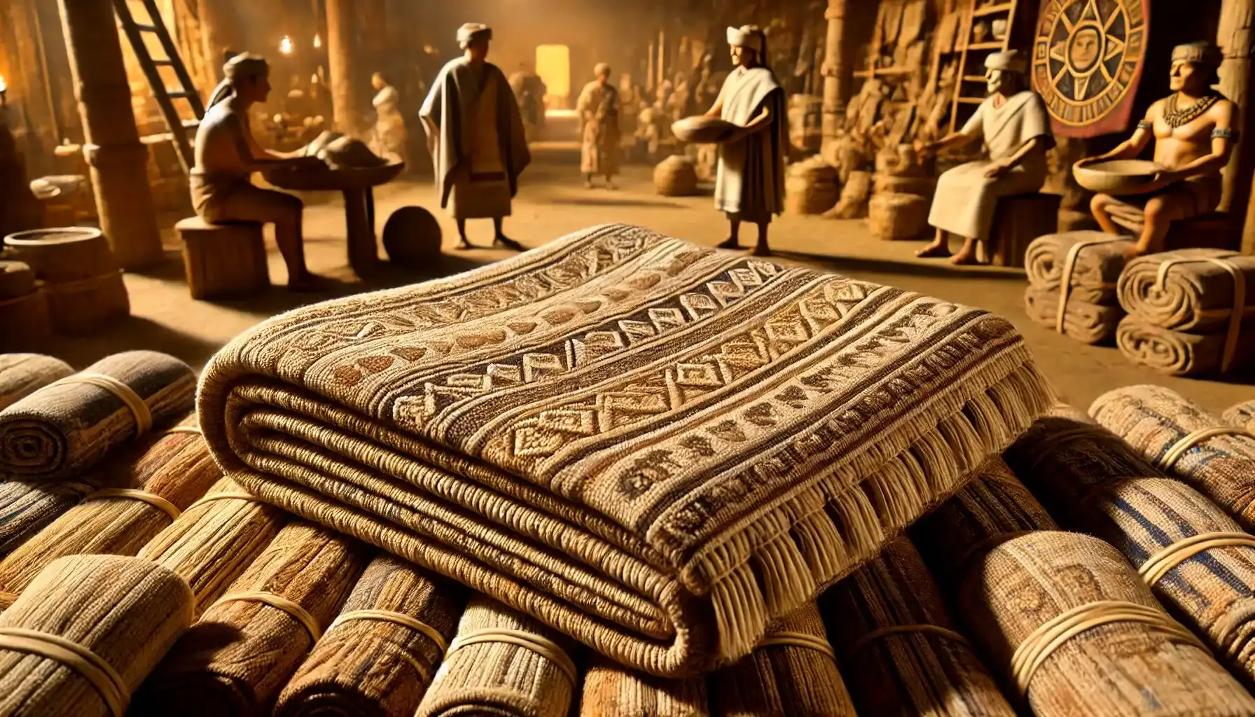 A picture of Quachtli, a large woven cotton cloth used as a high-value currency in the Aztec trade and tribute system.