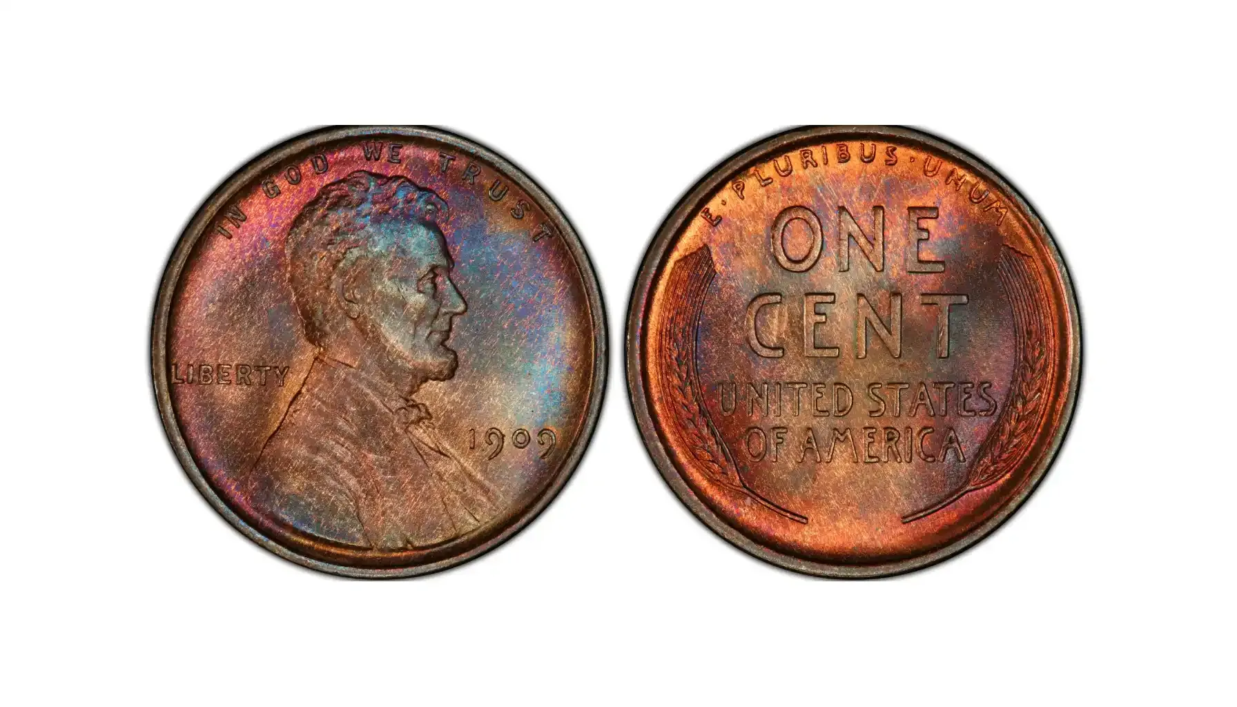 A picture of a 1909 Lincoln Wheat Penny in brown (BN) color, featuring the first-ever portrait of Abraham Lincoln on a U.S. coin.