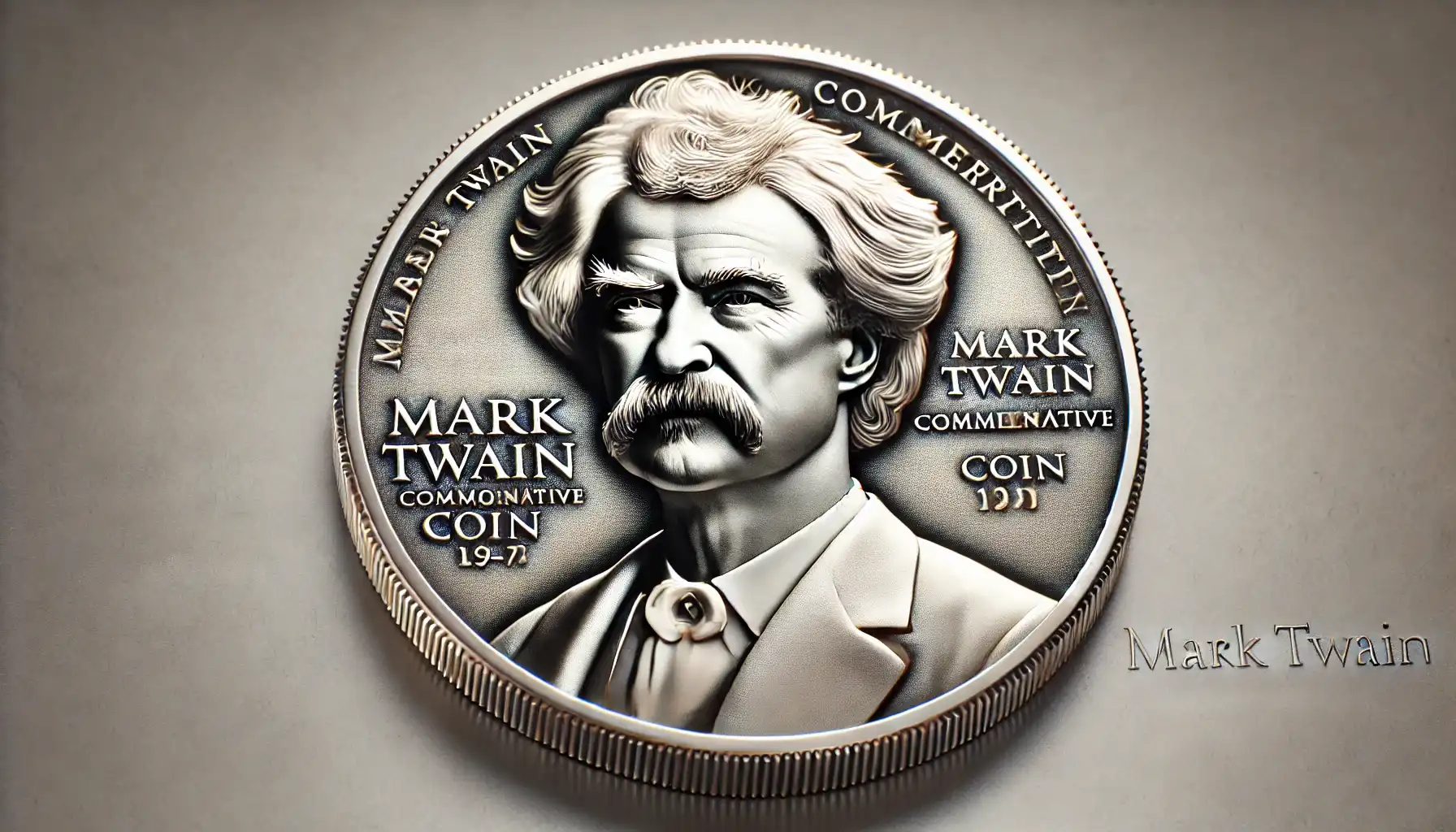 A photo of the Mark Twain Commemorative coin, showcasing its detailed portrait and design.