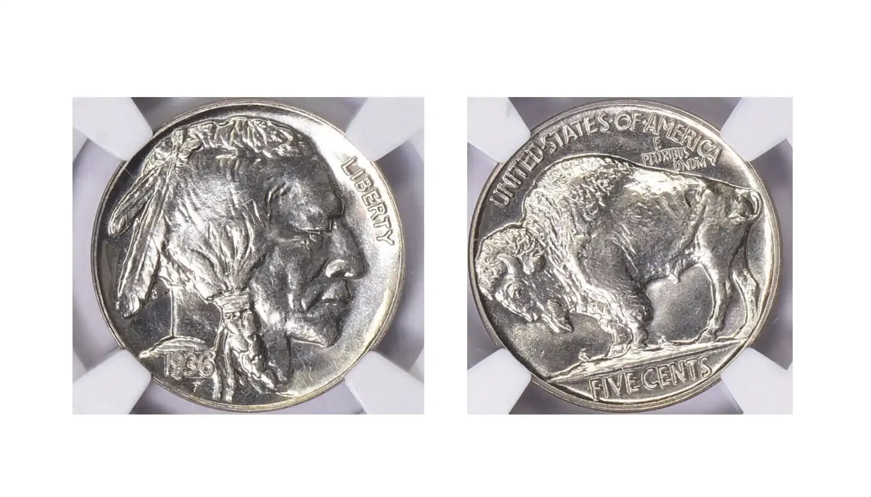 A picture of a 1936 Buffalo Nickel Type 1 Satin NGC Proof-68 graded Proof-68 by NGC.