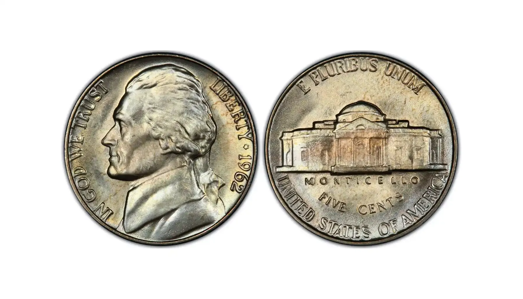 A picture of a 1962 5C Jefferson Nickel with Full Steps (FS) grading, showcasing its distinct features and fine details.