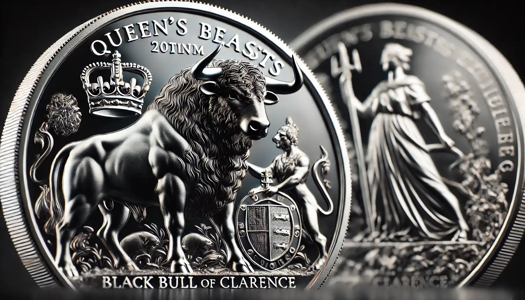 the close-up picture with the obverse and reverse of the platinum queen's beast coins - the Black Bull of Clarence