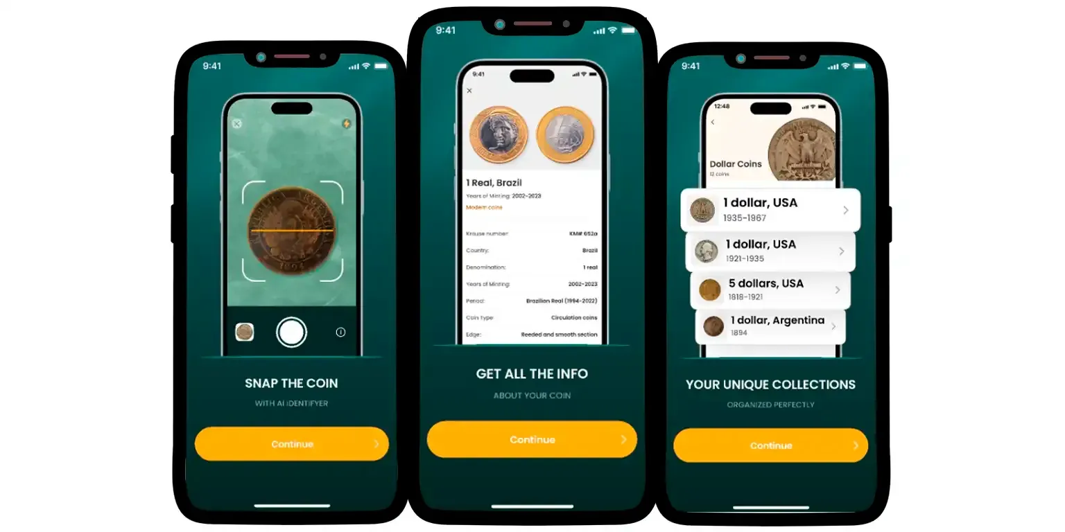 a screenshot from the Coin ID Scanner app where users can find a description of a rare penny 1974 and other coins.