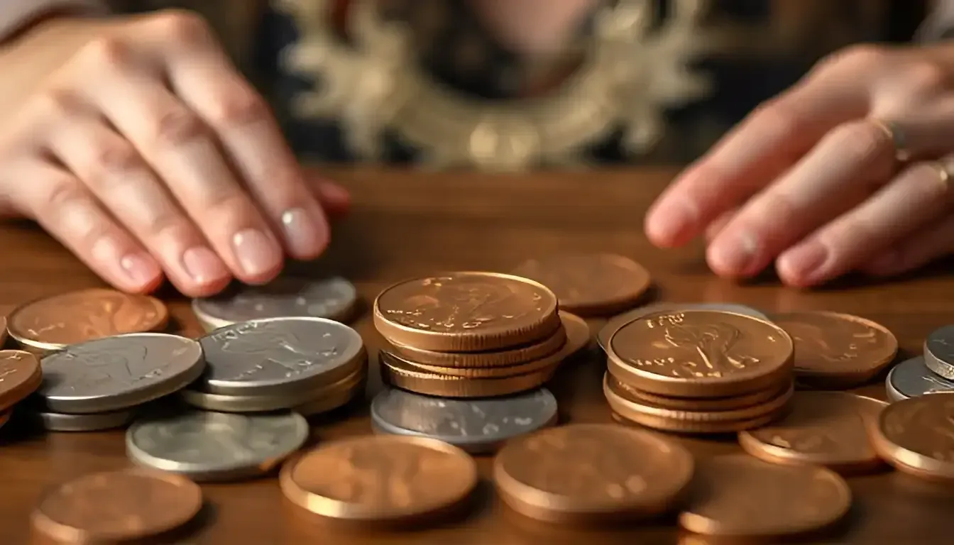 1974 penny error coins on a table in front of a female coin collector in her 40s