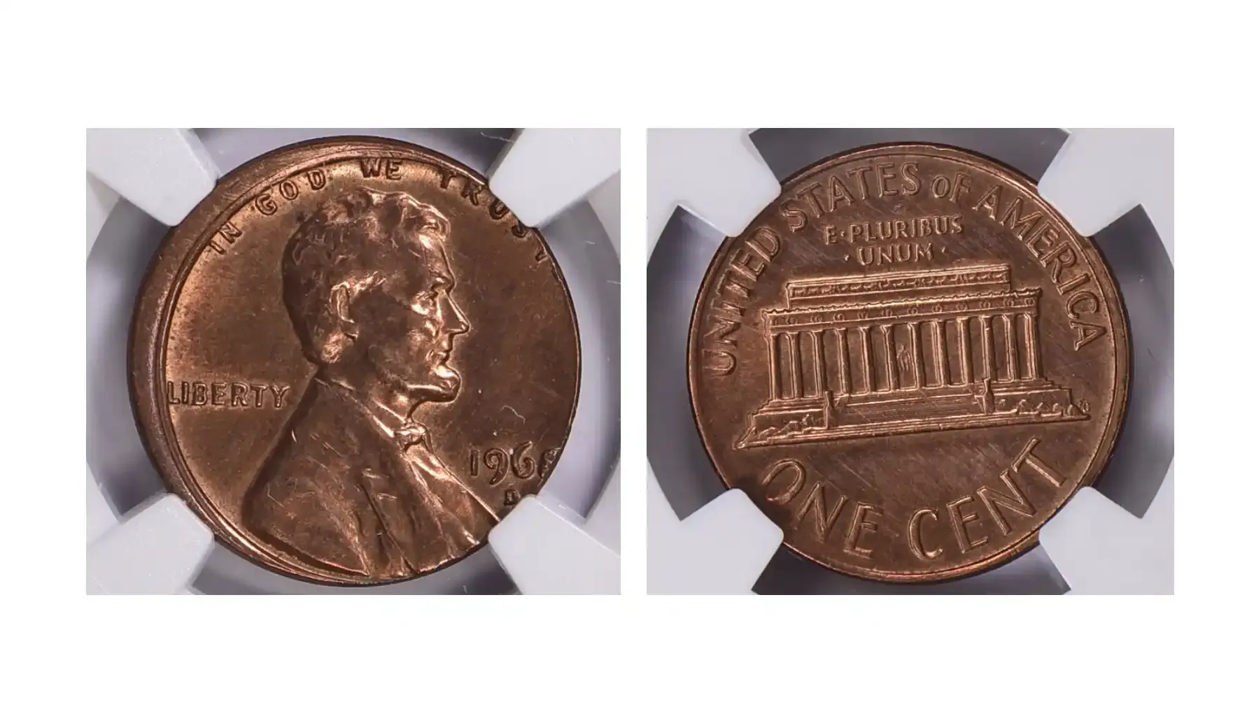 A picture of a 1968-D Lincoln cent with an obverse misaligned die error.